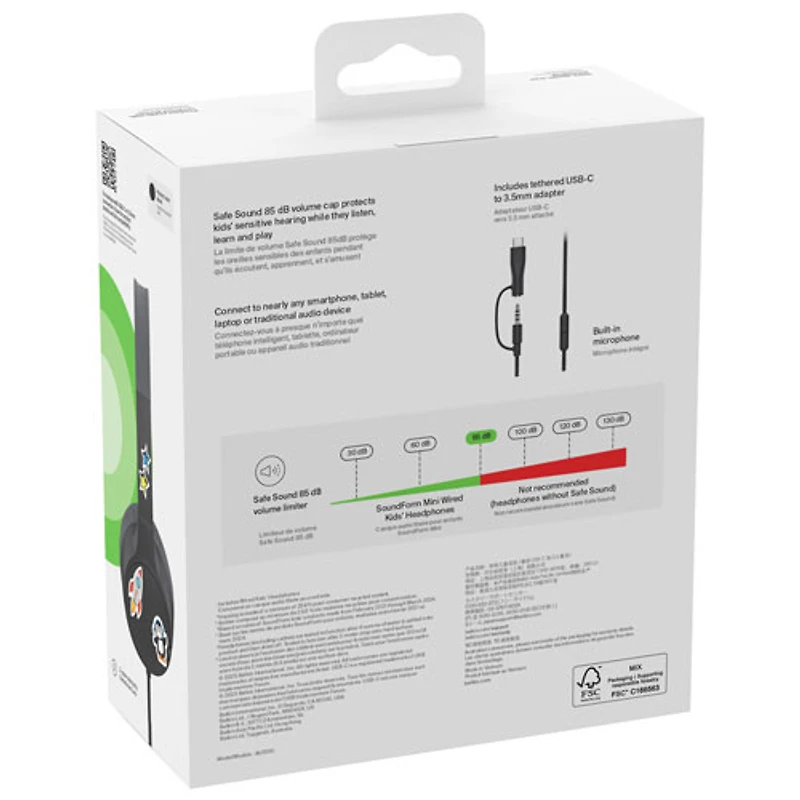 Belkin SoundForm Mini Over-Ear Noise Cancelling Wired Kids Headphones - Black