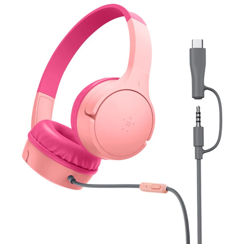 Belkin SoundForm Mini Over-Ear Noise Cancelling Wired Kids Headphones - Pink