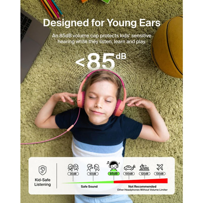 Belkin SoundForm Mini Over-Ear Noise Cancelling Wired Kids Headphones - Pink