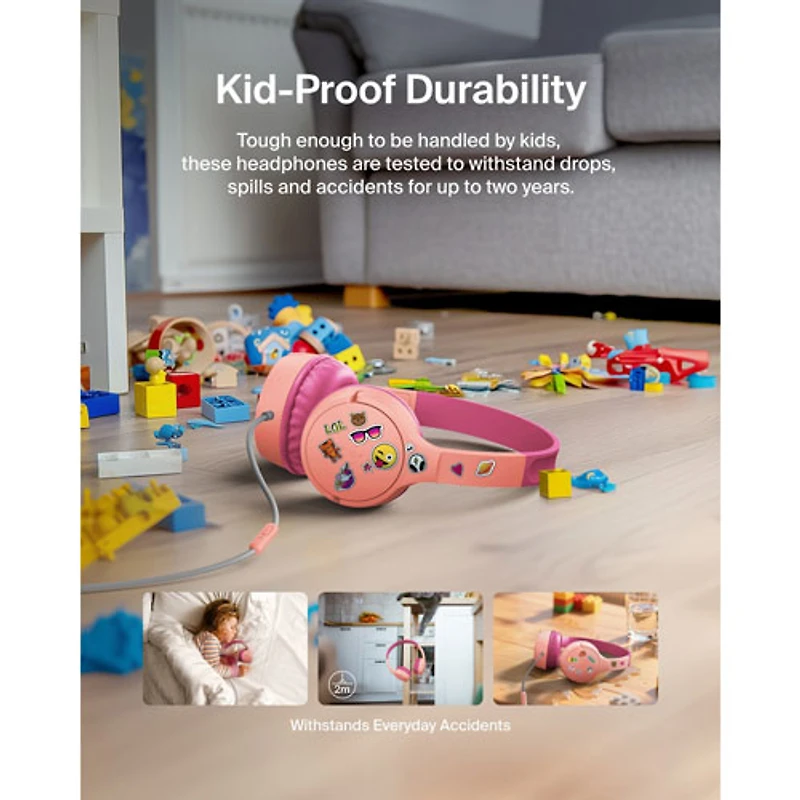 Belkin SoundForm Mini Over-Ear Noise Cancelling Wired Kids Headphones - Pink