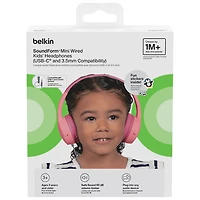 Belkin SoundForm Mini Over-Ear Noise Cancelling Wired Kids Headphones - Pink