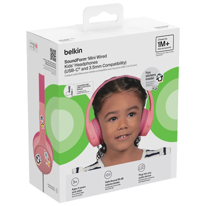 Belkin SoundForm Mini Over-Ear Noise Cancelling Wired Kids Headphones - Pink