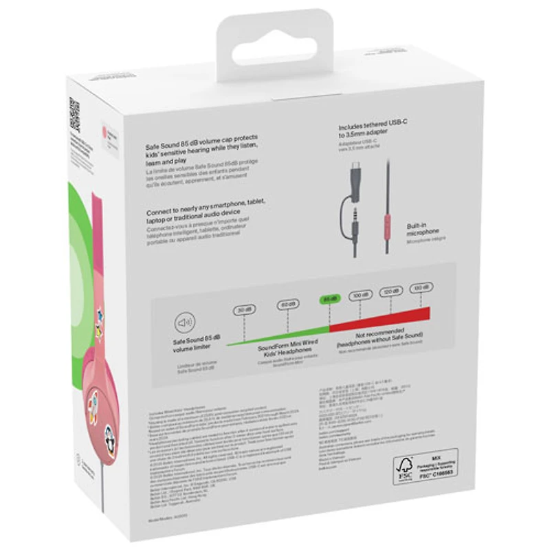 Belkin SoundForm Mini Over-Ear Noise Cancelling Wired Kids Headphones - Pink