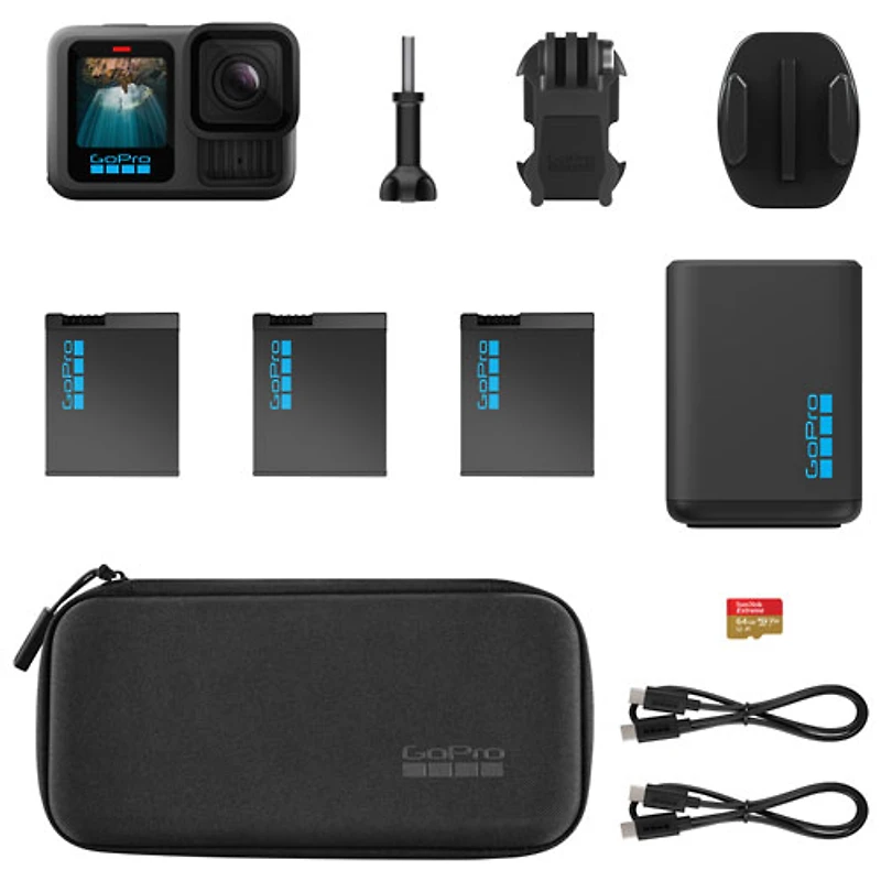 GoPro HERO13 Black Waterproof 5.3K Sports & Helmet Camera Extended Power Bundle