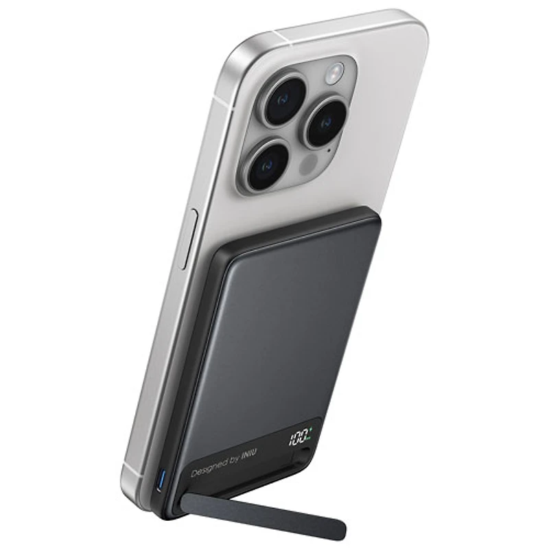 Chargeur portable ultramince USB-C PD 20 W 5000 mAh MagPro d'INIU avec chargement Qi2 sans fil et MagSafe - Noir
