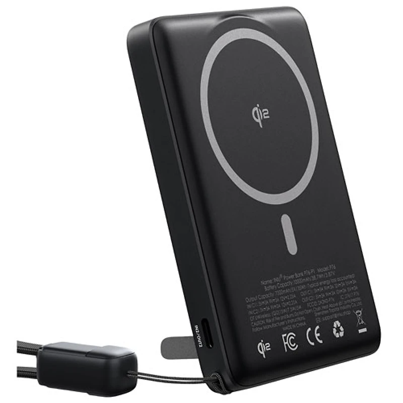 INIU MagPro Ultra Slim 10000 mAh 45W USB-C PD Power Bank with Wireless Qi2 & MagSafe Charger - Black