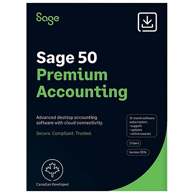Sage 50 Premium Accounting 2026 (PC) - 2 User - 1 Year Subscription - Bilingual - Digital Download