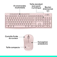 Ensemble clavier et souris sans fil MK270 de Logitech - Rose - Anglais