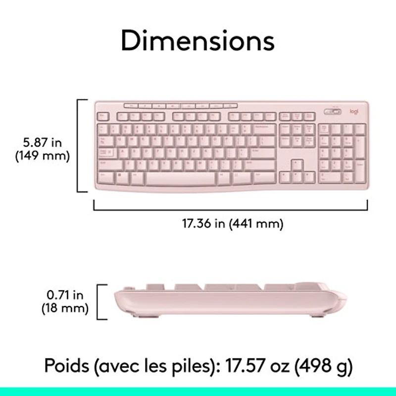 Ensemble clavier et souris sans fil MK270 de Logitech - Rose - Anglais