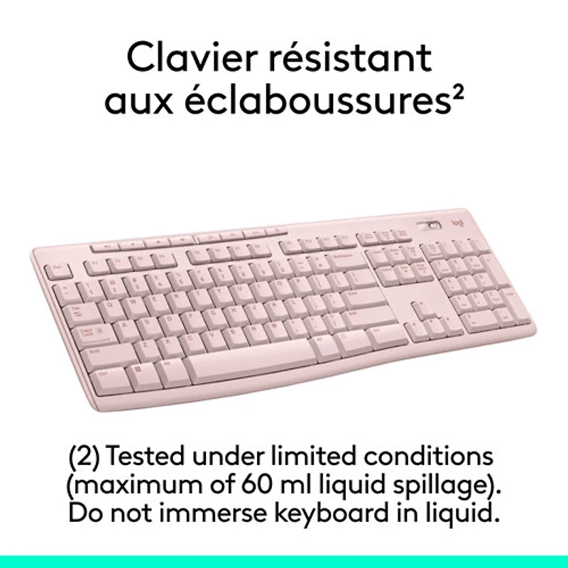 Ensemble clavier et souris sans fil MK270 de Logitech - Rose - Anglais