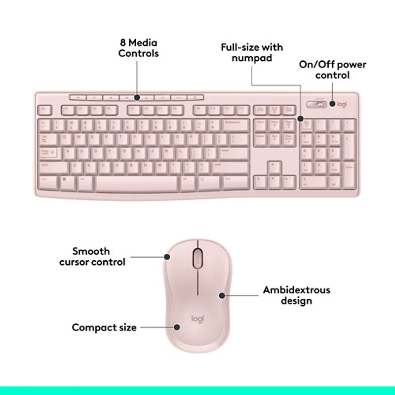 Ensemble clavier et souris sans fil MK270 de Logitech - Rose - Anglais