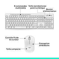 Ensemble clavier et souris sans fil MK270 de Logitech - Blanc - Anglais