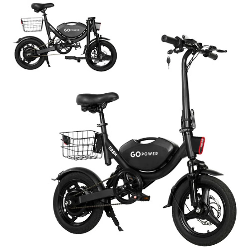 GoPowerBike GoDash Foldable Electric City Bike (400W Motor / Up to 48km Range / 32km/h Top Speed) - Black