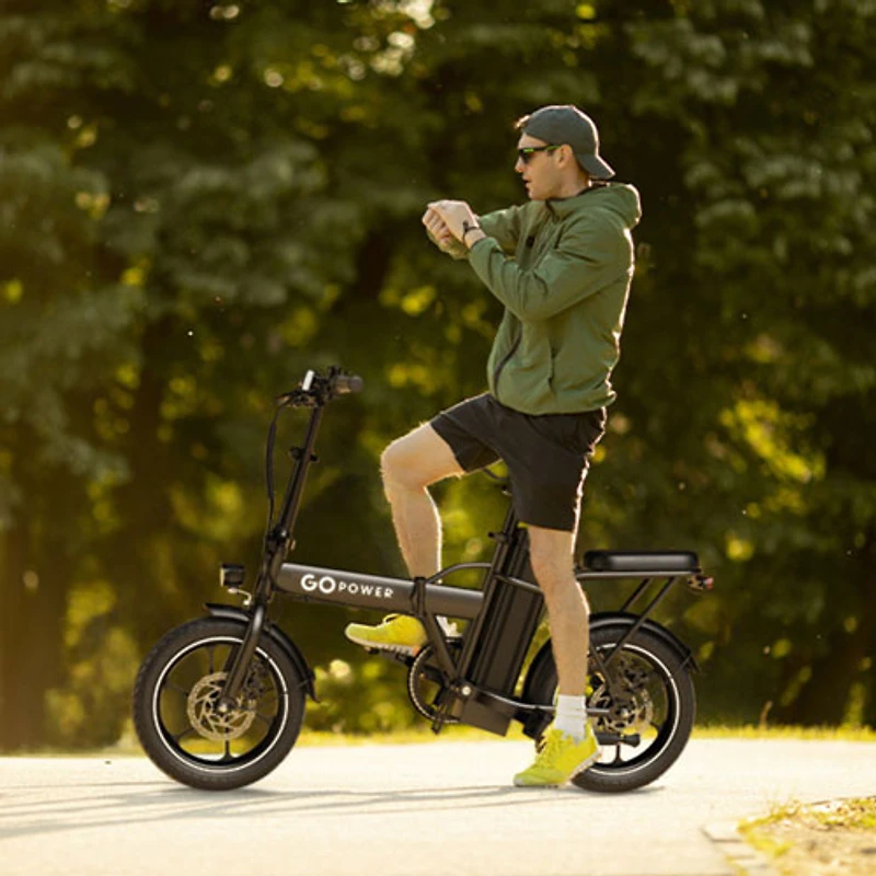 Vélo de ville électrique repliable GoRay de GoPowerBike (moteur 350W/autonomie jusqu'à 30,6km/vitesse maximale 32 km/h) - Noir