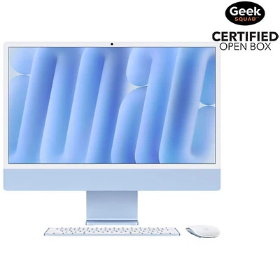 Boîte ouverte - iMac 24 po d'Apple (automne 2024) - Bleu (puce M4 d'Apple/processeur graphique octocoeur/RAM 16 Go/SSD 256 Go) - Français