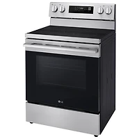 Cuisinière autonome à surface lisse avec convection véritable et friture à l'air 6,3 pi³ 30 po de LG (LREN6321YE) - Acier inoxydable