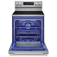 Cuisinière autonome à surface lisse avec convection véritable et friture à l'air 6,3 pi³ 30 po de LG (LREN6321YE) - Acier inoxydable