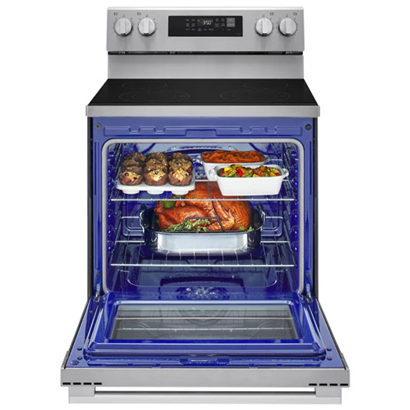 Cuisinière autonome à surface lisse avec convection véritable et friture à l'air 6,3 pi³ 30 po de LG (LREN6321YE) - Acier inoxydable
