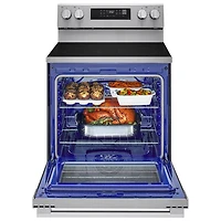 Cuisinière autonome à surface lisse avec convection véritable et friture à l'air 6,3 pi³ 30 po de LG (LREN6321YE) - Acier inoxydable