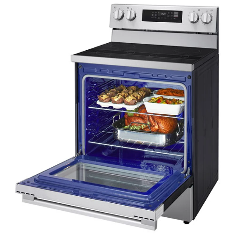 Cuisinière autonome à surface lisse avec convection véritable et friture à l'air 6,3 pi³ 30 po de LG (LREN6321YE) - Acier inoxydable