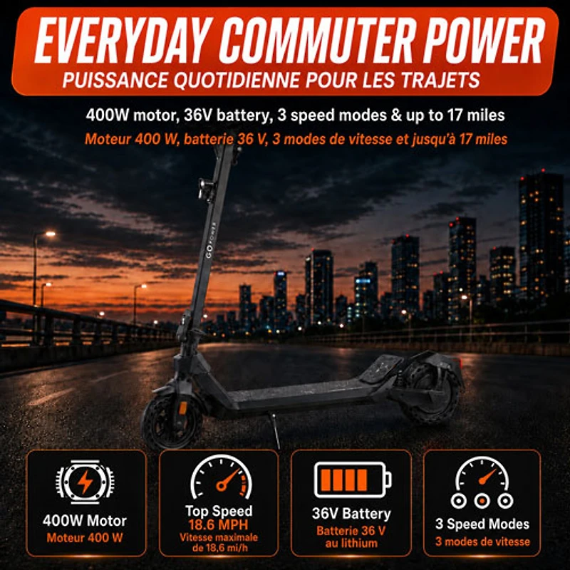 Trottinette électrique GoOne de GoPowerBike (Moteur 400 W/Autonomie maximale 32 km/Vitesse maximale 30 km/h) - Noir