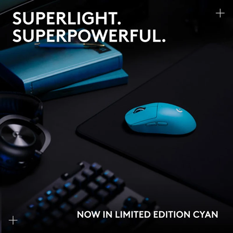 Souris sans fil à capteur HERO 2 de calibre professionnel 60 g 44 000 ppp taux interrogation 8 kHz PRO X Superlight 2 de Logitech G - Bleu