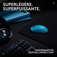 Souris sans fil à capteur HERO 2 de calibre professionnel 60 g 44 000 ppp taux interrogation 8 kHz PRO X Superlight 2 de Logitech G - Bleu