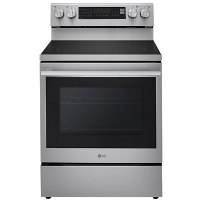 Boîte ouverte - Cuisinière électrique autonome 5 éléments avec convection véritable et friture à l'air 6,3 pi³ 30 po de LG - Acier inoxydable - Parfait état