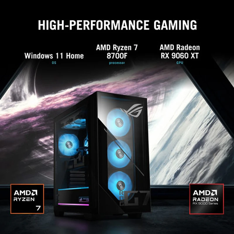 Ordinateur de jeu ROG GM700 d'ASUS (Ryzen 7 8700F d'AMD/RAM 32 Go/SSD 2 To/Radeon RX 9060 XT PRIME/Windows 11)