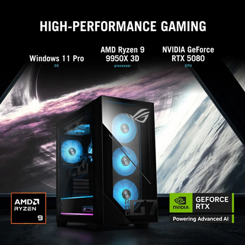 Ordinateur de jeu ROG GM700 d'ASUS (Ryzen 9 9950X 3D d'AMD/RAM 64 Go/SSD 2 To/GeForce RTX 5080 PRIME/Windows 11)