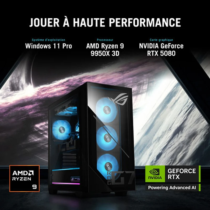 Ordinateur de jeu ROG GM700 d'ASUS (Ryzen 9 9950X 3D d'AMD/RAM 64 Go/SSD 2 To/GeForce RTX 5080 PRIME/Windows 11)