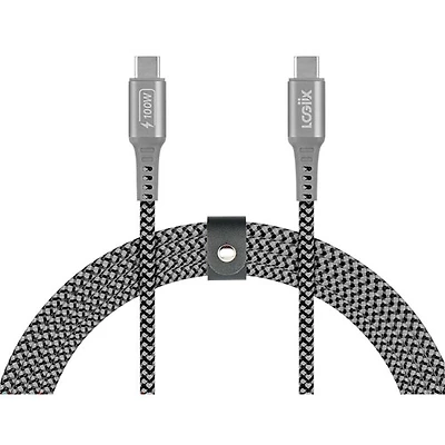 Câble tissé USB-C à USB-C 1,5 m (4,9 pi) 100 W Piston Connect de LOGiiX (LGX