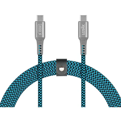 LOGiiX Piston Connect 100W 1.5m (4.9ft.) Braided USB-C to USB-C Cable (LGX-14082) - Blue/Black