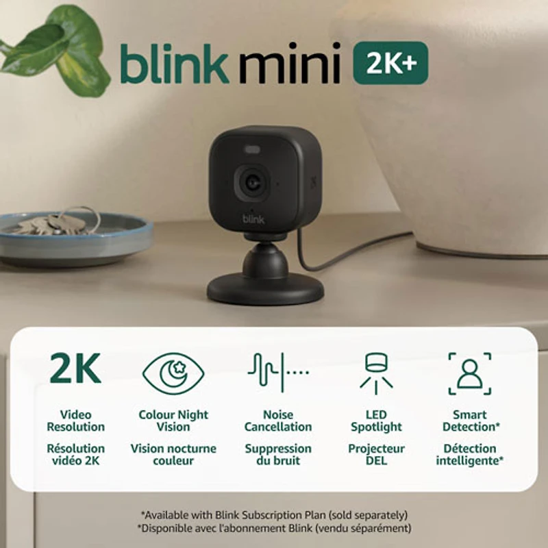 Caméra IP d'extérieur/d'intérieur avec fil Mini 2K+ de Blink - Noir