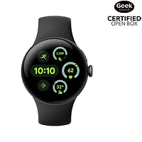 Boîte ouverte - Pixel Watch 3 (LTE + GPS) 41 mm de Google avec boîtier en aluminium noir mat et bracelet sport noir volcanique