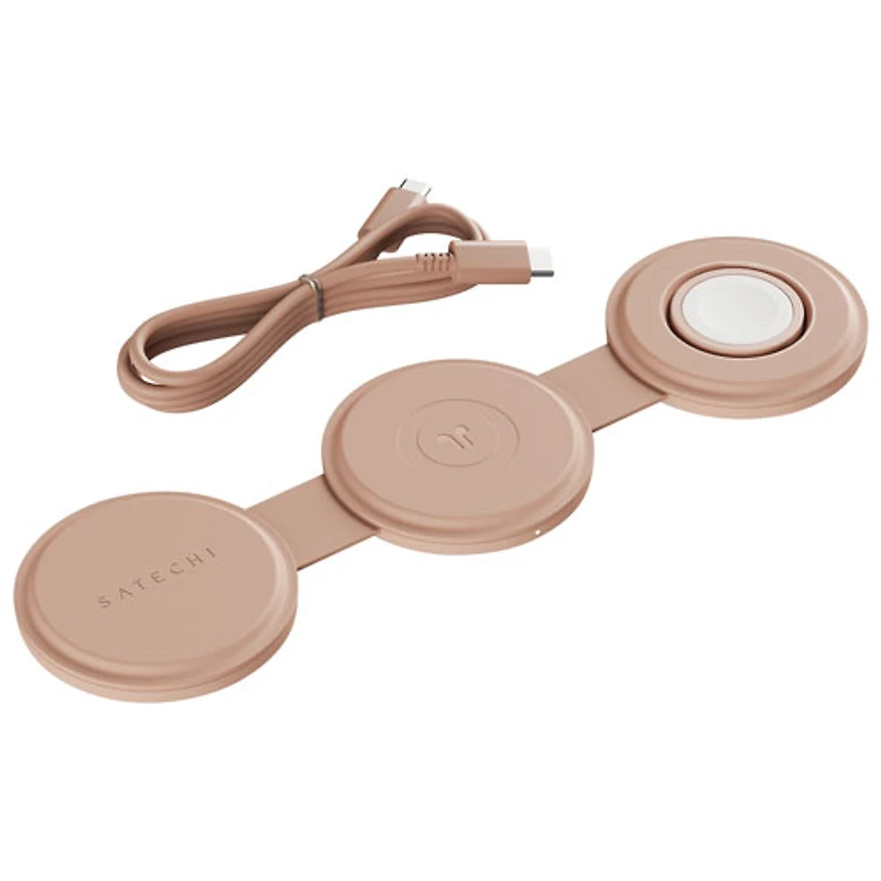Chargeur sans fil 3-en-1 Qi2 15 W OntheGo de Satechi - Rose du désert