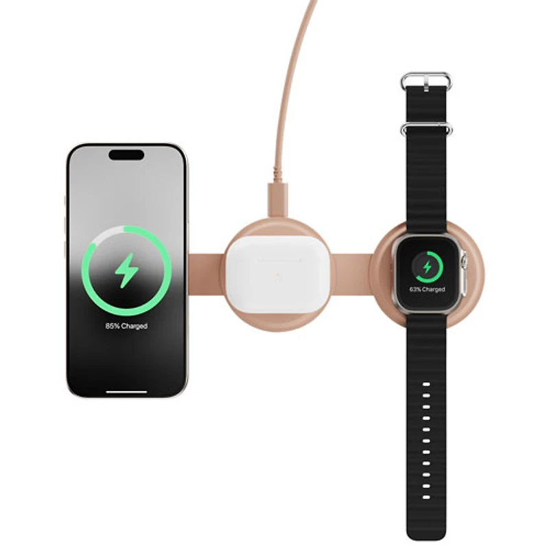 Chargeur sans fil 3-en-1 Qi2 15 W OntheGo de Satechi - Rose du désert