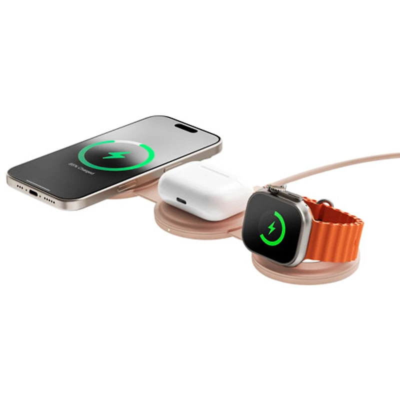 Chargeur sans fil 3-en-1 Qi2 15 W OntheGo de Satechi - Rose du désert