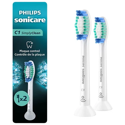 Tête de brosse à dents de rechange Sonicare C1 SimplyClean de Philips (HX6012/77) - Paquet de 2