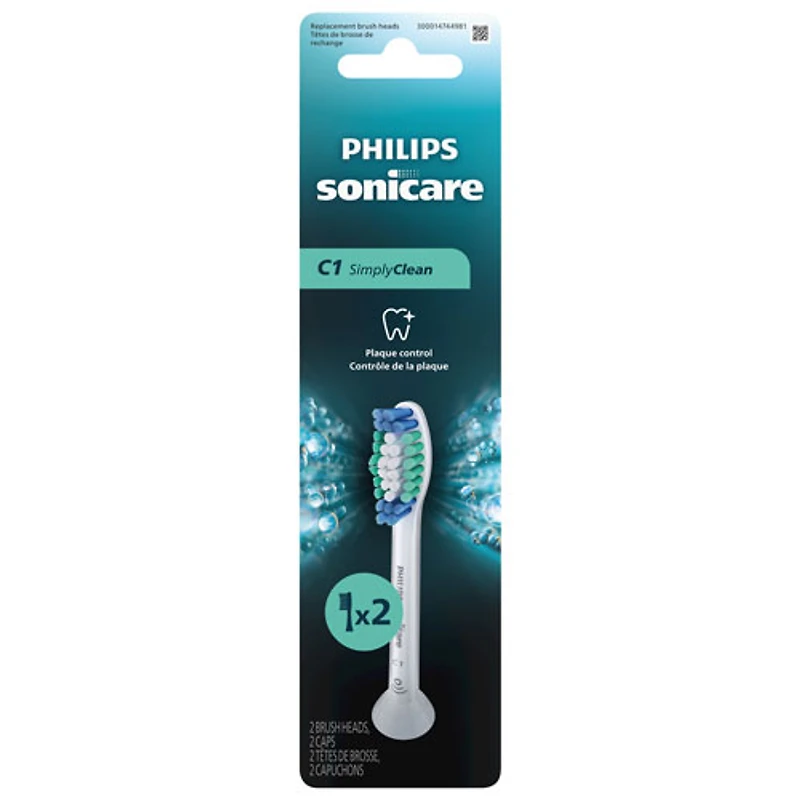 Tête de brosse à dents de rechange Sonicare C1 SimplyClean de Philips (HX6012/77) - Paquet de 2
