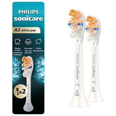 Tête de brosse à dents de rechange tout-en-un Sonicare A3 Premium de Philips (HX9092/77) - Paquet de 2