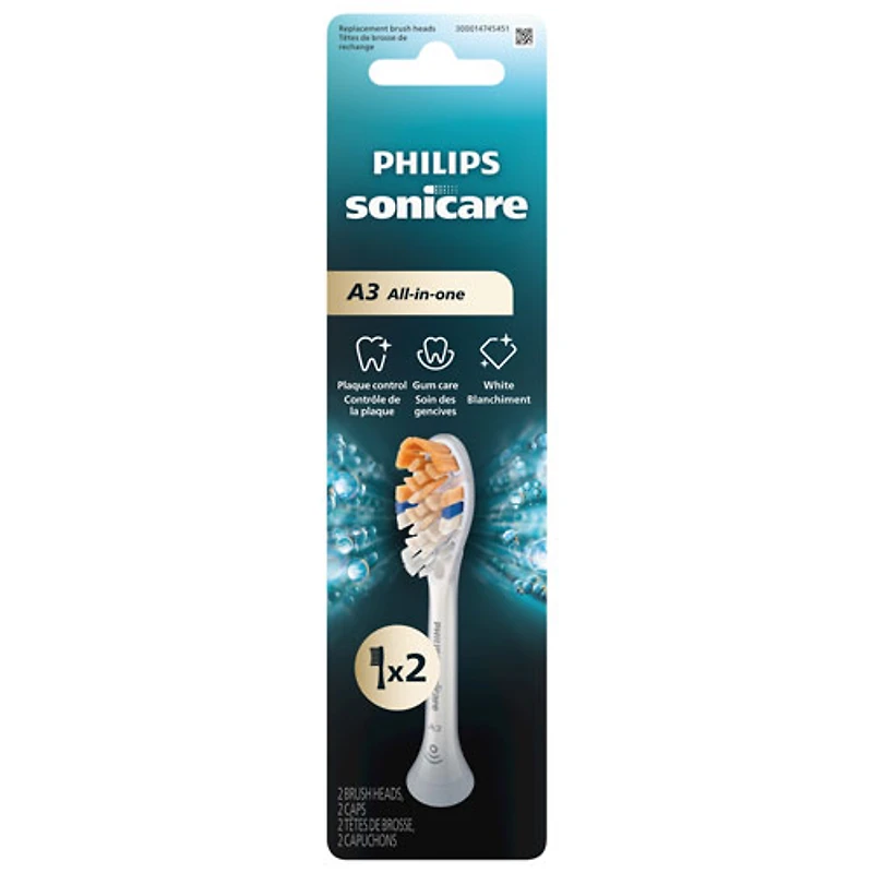 Tête de brosse à dents de rechange tout-en-un Sonicare A3 Premium de Philips (HX9092/77) - Paquet de 2