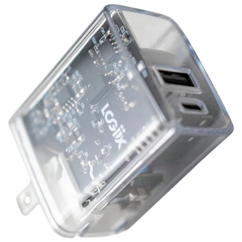 LOGiiX Power Plus Crystal Duo 20W USB-C/USB-A Wall Charger - Clear