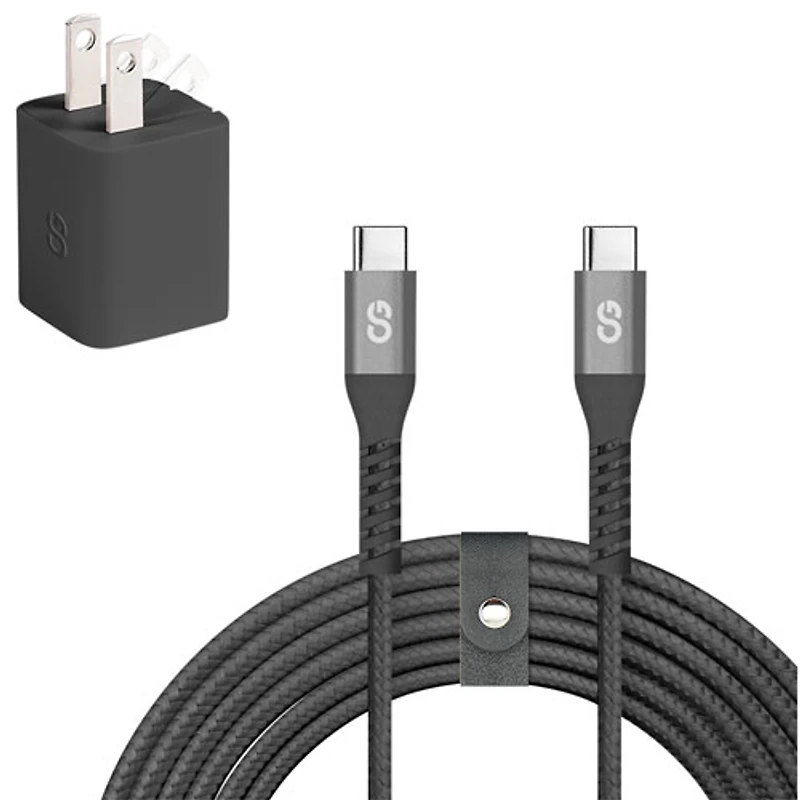 Chargeur mural USB-C GaN de 30 W Vibrance avec câble USB-C de 1,5 m de LOGiiX - Noir