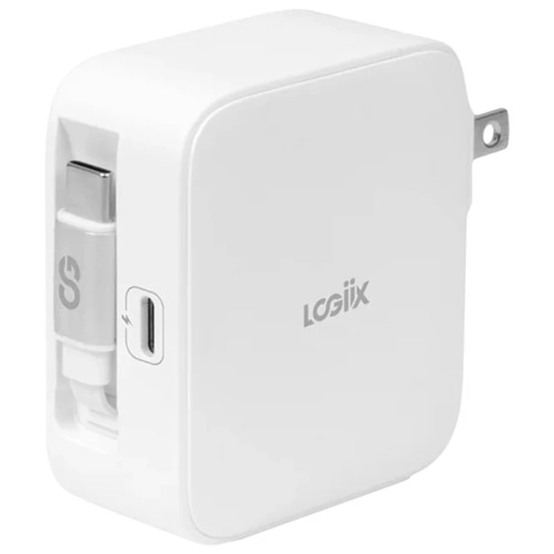 LOGiiX Power Plus Connect 45W USB-C Wall Charger with Built-In Cable - White