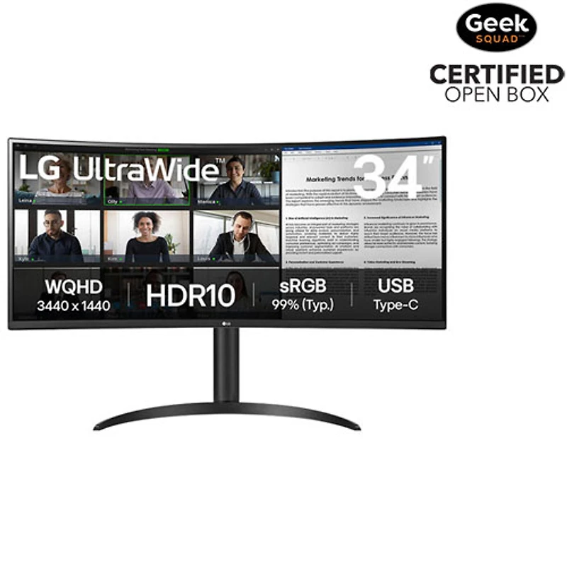 Open Box - LG 34" WQHD 100Hz 5ms GTG Curved VA LED Monitor (34WR55QK-B) - Black