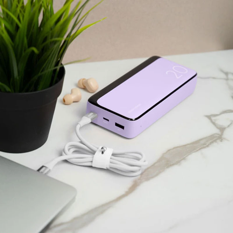 LOGiiX Vibrance Piston Power 20,000 mAh Dual USB-C/USB-A Power Bank - Lavender