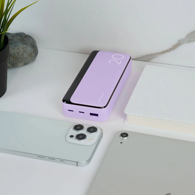 LOGiiX Vibrance Piston Power 20,000 mAh Dual USB-C/USB-A Power Bank - Lavender