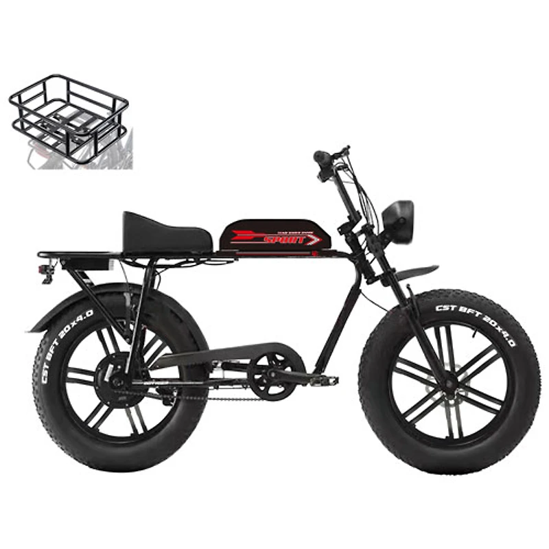 Gotyger PowerRider Fat Tire Electric City Bike (500W Motor / 50km Range / 30km/h Top Speed) - Black