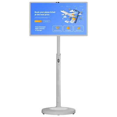 Écran intelligent portatif Android de 32 po d'InfinityPro avec support mobile, batterie intégrée et caméra - Blanc